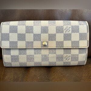 Louis Vuitton Damier Azur Porte Feuille Sarah Long Bifold Wallet White